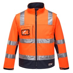 Huski Chassis Hi-Vis 2-in-1 Contrast Softshell Jacket 3 Layer Medium Orange And Navy