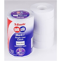 QUIKSTIK MARK I LABELS 22x12mm Permanent White Roll 1500 Pack 5